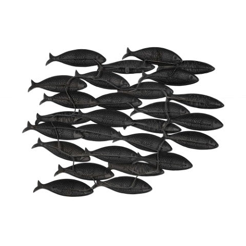 Homeroots 37" Gray And Antiqued White Metal School Of Fish Wall Art - Coastal Decor For Home Elegance  Metal 321147