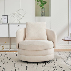 English Elm 30"w Swivel Barrel Accent Chair Chenille Upholstered Club Seat for Living Room Reading Beige W3118P462479