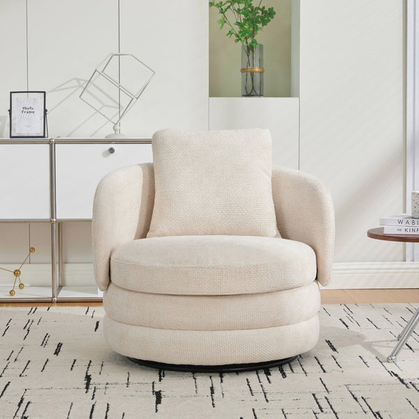 English Elm 30"w Swivel Barrel Accent Chair Chenille Upholstered Club Seat for Living Room Reading Beige W3118P462479