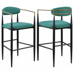 English Elm Renfroe Mid-Century Fabric Upholstered Bar Stool Set of 2 with Padded Back, Footrest and Black Base Green B062P299975