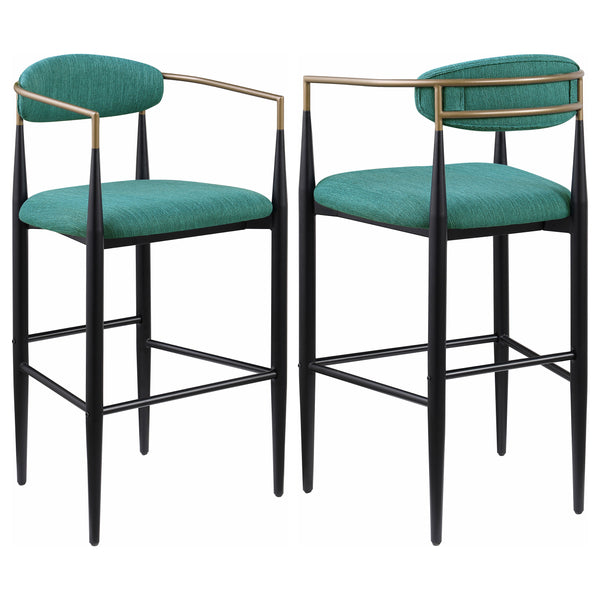 English Elm Renfroe Mid-Century Fabric Upholstered Bar Stool Set of 2 with Padded Back, Footrest and Black Base Green B062P299975