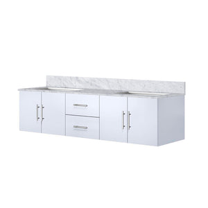 English Elm Glossy 72" Double Bath Vanity in White with Carrara Marble Top, Solid Wood, Soft-Close Drawers B2731P258521