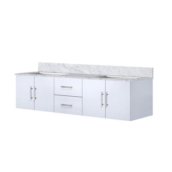 English Elm Glossy 72" Double Bath Vanity in White with Carrara Marble Top, Solid Wood, Soft-Close Drawers B2731P258521