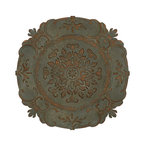 Homeroots Distressed Green European Medallion Metal Wall Decor  Metal 321202
