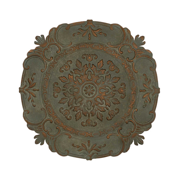 Homeroots Distressed Green European Medallion Metal Wall Decor  Metal 321202
