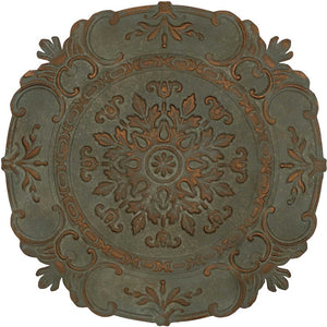 Homeroots Distressed Green European Medallion Metal Wall Decor  Metal 321202
