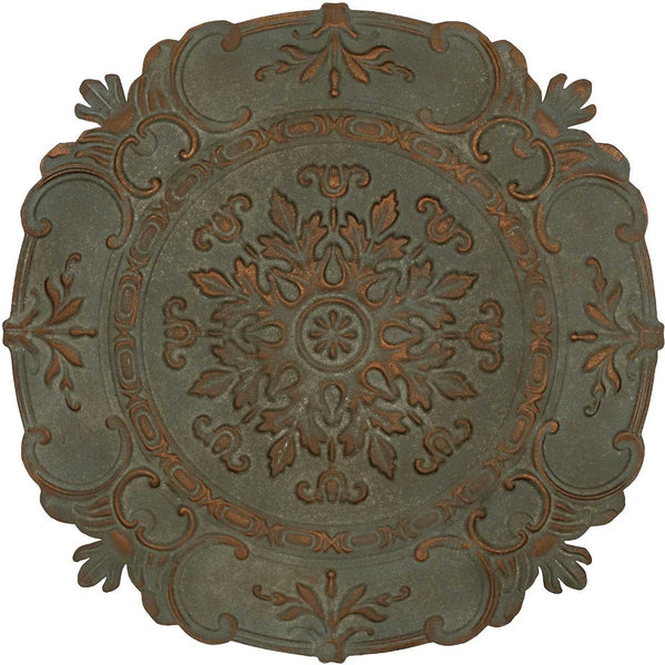 Homeroots Distressed Green European Medallion Metal Wall Decor  Metal 321202
