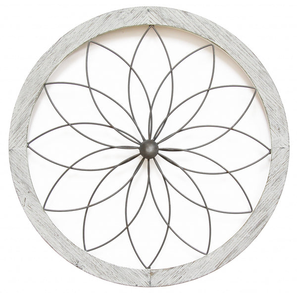 Homeroots Distressed Chic Flower Metal And Wood Wall Decor  Metal 321205