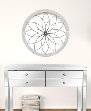 Homeroots Distressed Chic Flower Metal And Wood Wall Decor  Metal 321205