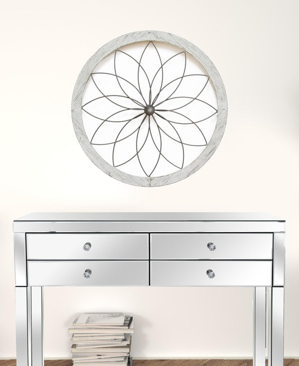 Homeroots Distressed Chic Flower Metal And Wood Wall Decor  Metal 321205