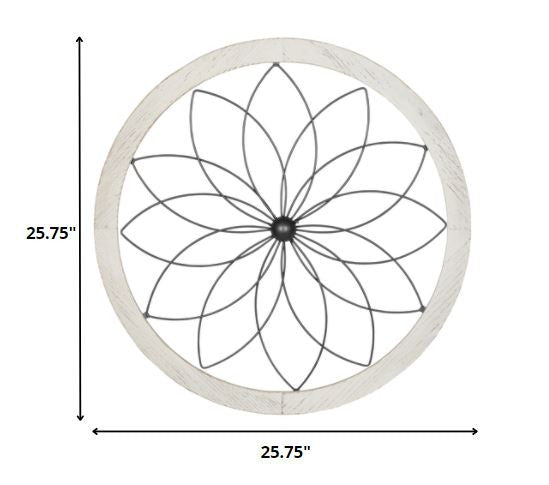 Homeroots Distressed Chic Flower Metal And Wood Wall Decor  Metal 321205