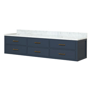 English Elm Blue Double Bath Vanity 80" W With Carrara Marble Top - Elegant Solid Wood Design & Easy Installation B2731P258108