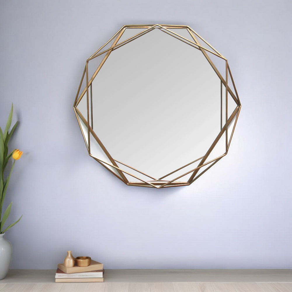 Homeroots 30" Gold Octagon Metal Framed Accent Mirror - Glamorous Design For Stylish Home Decor & Reflection  Metal,Mdf,Glass 321220