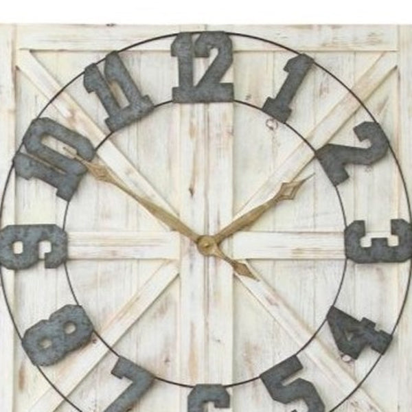 Homeroots Square Rustic Distressed Wood And Metal Wall Clock - Chic Farmhouse Decor With Galvanized Numbers   321222