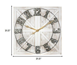 Homeroots Square Rustic Distressed Wood And Metal Wall Clock - Chic Farmhouse Decor With Galvanized Numbers   321222