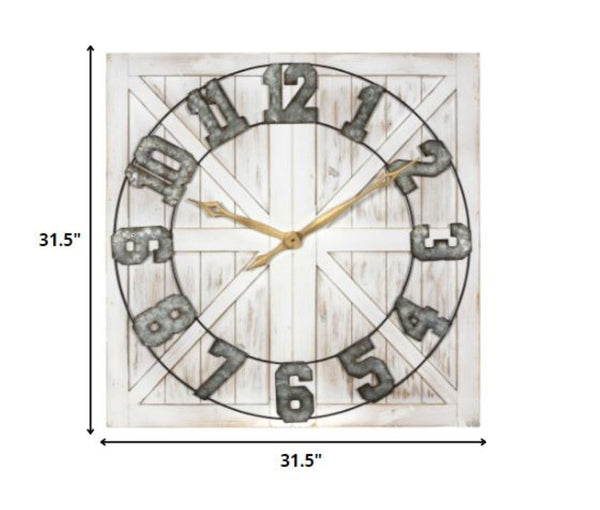 Homeroots Square Rustic Distressed Wood And Metal Wall Clock - Chic Farmhouse Decor With Galvanized Numbers   321222