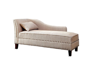 English Elm Beige Upholstered Chaise with Curved Arm and Nailhead Trim, Linen-Look Fabric, Pillow Included B011P305691