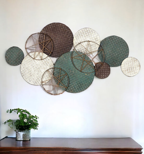 Homeroots 25" X 47" Bronze Green And White Metal And Jute Distressed Wall Decor  Metal And Jute 321288