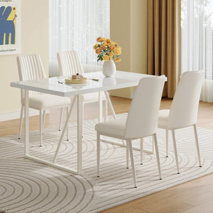 English Elm 55"X31.5"Cream-Style White Mdf Dining Table Set With 4 Armless Chairs.The Backrest Of The Dining Chair Is Designed With Multiple Vertical Stripes.Adding A Warm Atmosphere To Your Family.