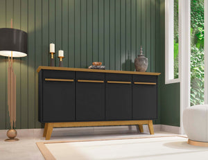 English Elm Yonkers 63" Sideboard with Soft-Close Doors and Removable Shelf, Beveled Top & Solid Wood Legs Black B365P398256