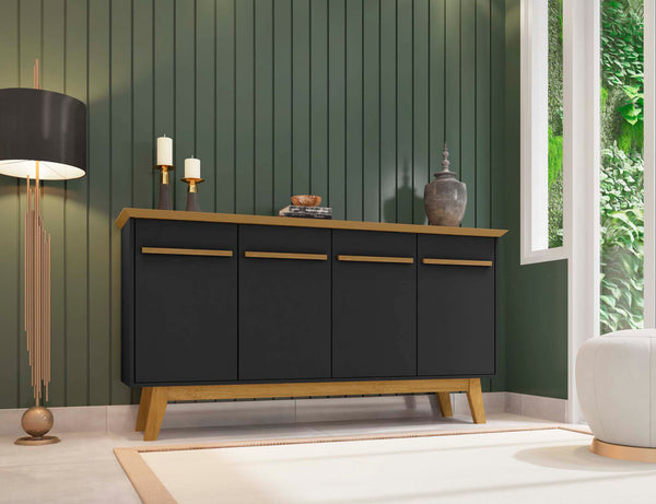 English Elm Yonkers 63" Sideboard with Soft-Close Doors and Removable Shelf, Beveled Top & Solid Wood Legs Black B365P398256