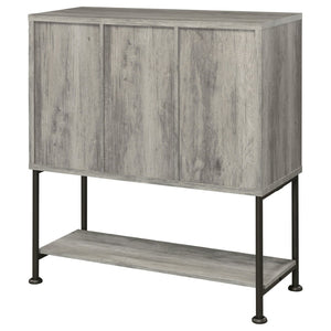 English Elm Hovander Farmhouse Bar Cabinet with Sliding Barn Doors Wine Storage and Gunmetal Legs B062P441038