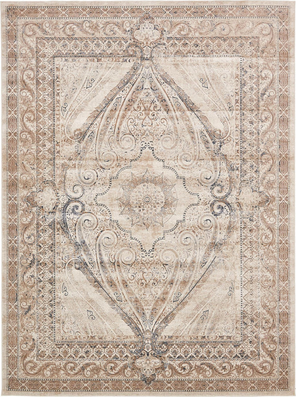 Unique Loom Chateau Wilson Machine Made Border Rug Beige, Blue/Gray/Ivory/Brown 9' 0" x 12' 2"