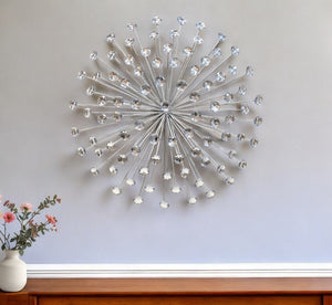 HomeRoots 24" Silver Faux Crystal Wall Sculpture - Modern Glam Geometric Décor for Stunning Home Elegance 321379