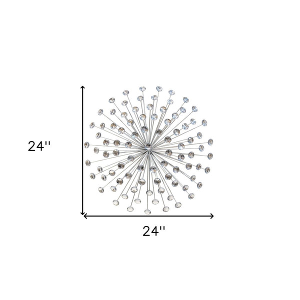 HomeRoots 24" Silver Faux Crystal Wall Sculpture - Modern Glam Geometric Décor for Stunning Home Elegance 321379