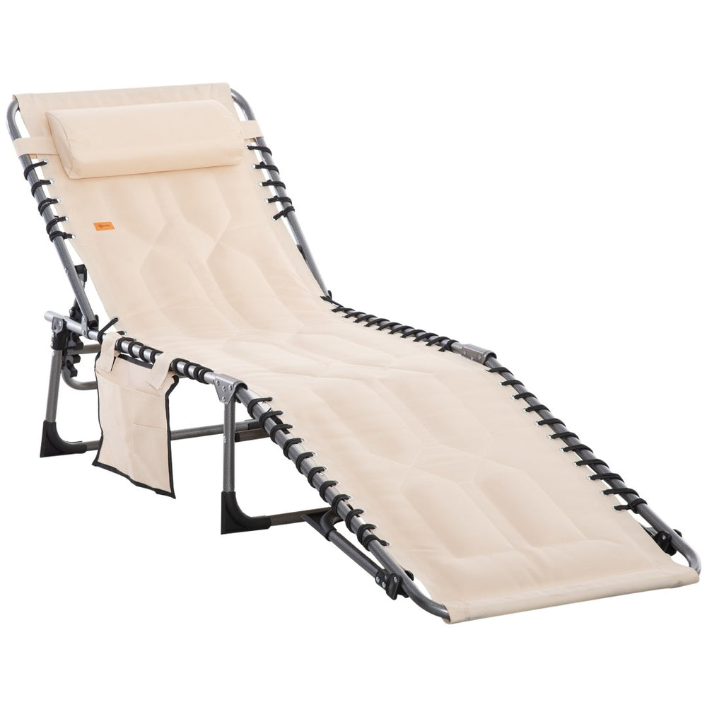 English Elm Outsunny Padded Reclining Outdoor Chaise with Headrest Foldable Steel Frame Lounge Chair Beige W2225P175534