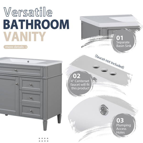 English Elm 36'' Modern Bathroom Vanity Set With Mirror, 2 Soft-Close Drawers, & 6 Open Shelves For Storage N710S236006E
