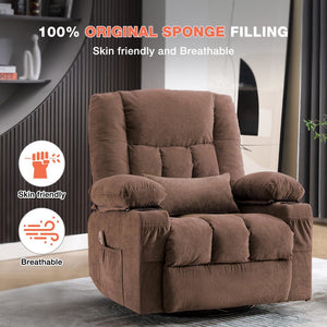 English Elm Massage Swivel Rocker Recliner with Heat Lumbar Relief and Usb Port for Living Room Brown W1521P478288
