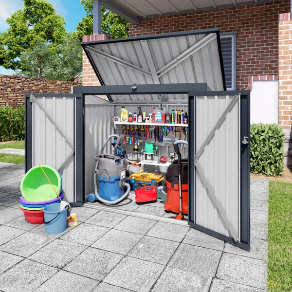 English Elm Outdoor Metal Trash Bin Enclosure for Two Cans Waterproof Powder-coated Yard Shed W3213P445772