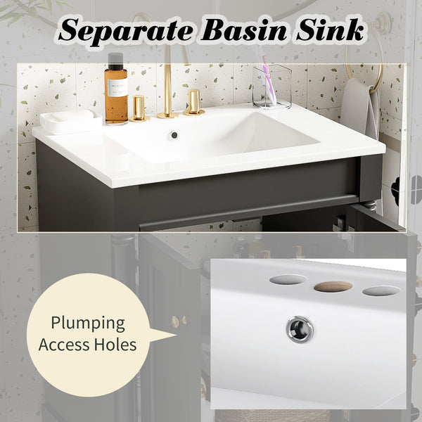 English Elm 24'' Modern Bathroom Vanity with Ceramic Basin, Solid Wood Frame, Soft-Close Doors, Ample Storage Black N710P190503B