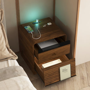 English Elm Nightstand Smart Bedside Cabinet with Led Strip Charging Station and Voice Night Light Wood W1321P413949