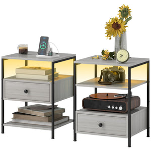 English Elm Homcom 3-Tier End Tables With Usb Charging, Rgb Led Lights & Storage Drawers For Modern Living Spaces W2225P229087