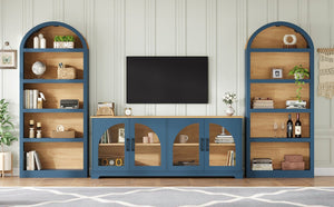 English Elm 3-piece Farmhouse Entertainment Center with Arched Glass Doors and Open Tower Shelving Blue N721S000070C