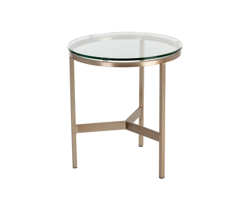Sunpan Flato End Table - Elegant Tempered Glass Top with Antique Brass Base for Modern Living Spaces