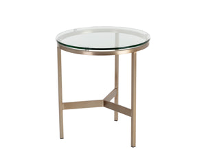 Sunpan Flato End Table - Elegant Tempered Glass Top with Antique Brass Base for Modern Living Spaces