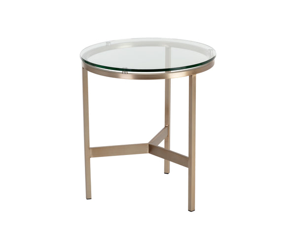 Sunpan Flato End Table - Elegant Tempered Glass Top with Antique Brass Base for Modern Living Spaces