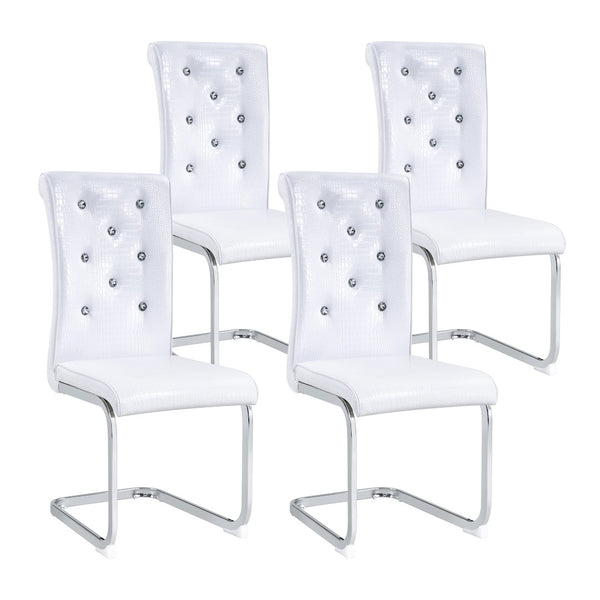 English Elm Set of 2 Glam Faux Alligator Pvc Dining Chairs with Crystal Buckle Bow Legs White W3875P371061