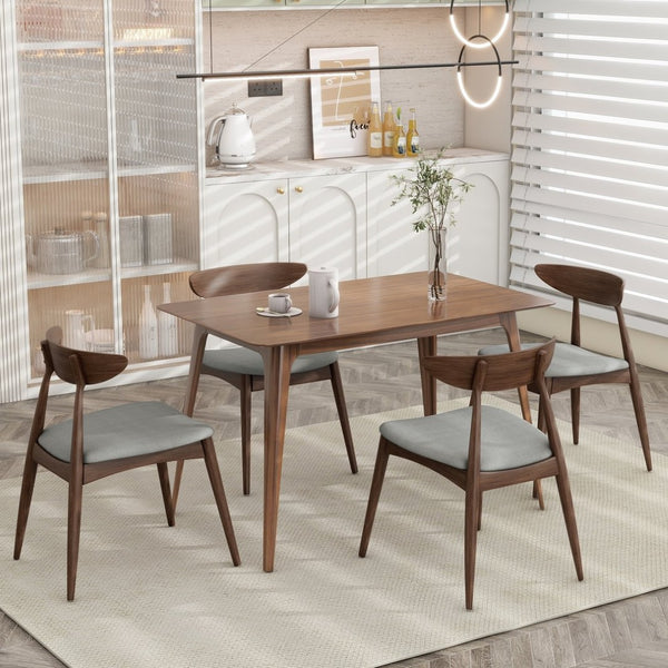 English Elm 5-piece Mid-century Rubberwood Dining Set with Upholstered Chairs for Small Spaces Light Gray,Walnut N759S003011D