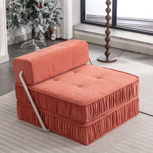 English Elm Green Chenille Floor Sofa Convertible Futon Chair with Modular Sleeping Support Orange W3612P376633