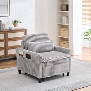 English Elm Grey Corduroy Compact Sofa Bed for Small Apartments, Bedroom or Balcony — Solid Wood Frame, Sponge Cushion, Black Plastic Legs W1658P290467