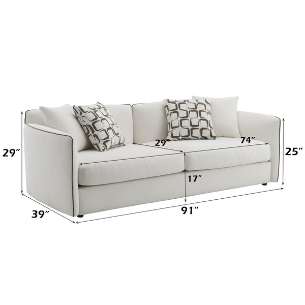English Elm Yolanda Beige Chenille Sofa with 4 Pillows – 74" Wide Solid Pine Frame, Removable Covers, 660lb Capacity B2726P316905