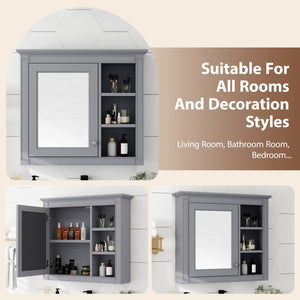 English Elm 30'' Modern Medicine Cabinet Wall Mirror with Hidden Storage and Adjustable Open Shelves for Bath Grey WF318452AAE