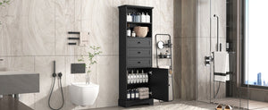 English Elm Black Tall Storage Cabinet with 3 Drawers, Adjustable Shelves, Anti-Tip, MDF Painted Finish for Office Bath WF323347AAB
