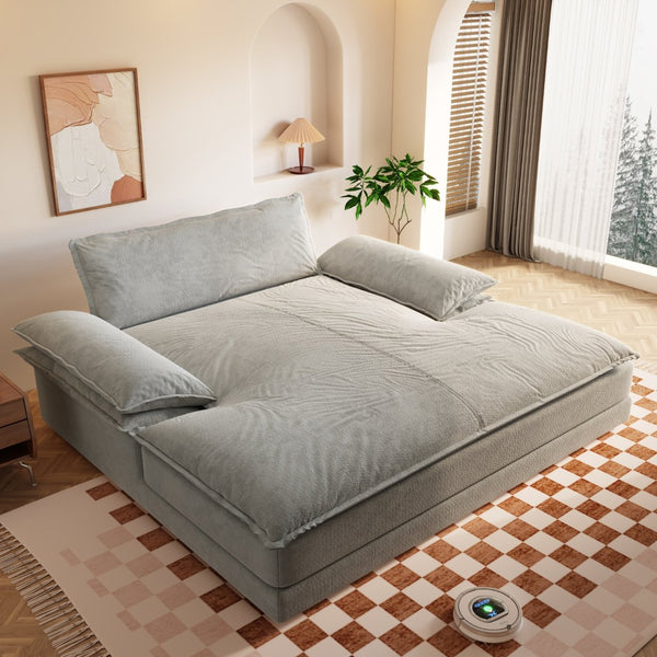 English Elm Modern Chenille Double Chaise Lounge Deep Seat Sofa with Detachable Backrest and Pillows Grey W1885S00413