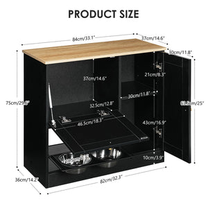 English Elm Feeding Station Cabinet with Rattan Door Elevated Bowls and Hooks for Tidy Pet Care W1687P246775