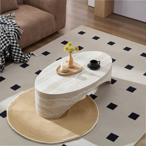 English Elm The Oval Marble Effect Fiberglass Coffee Table Low Profile Contemporary Living Room White W2085P374185